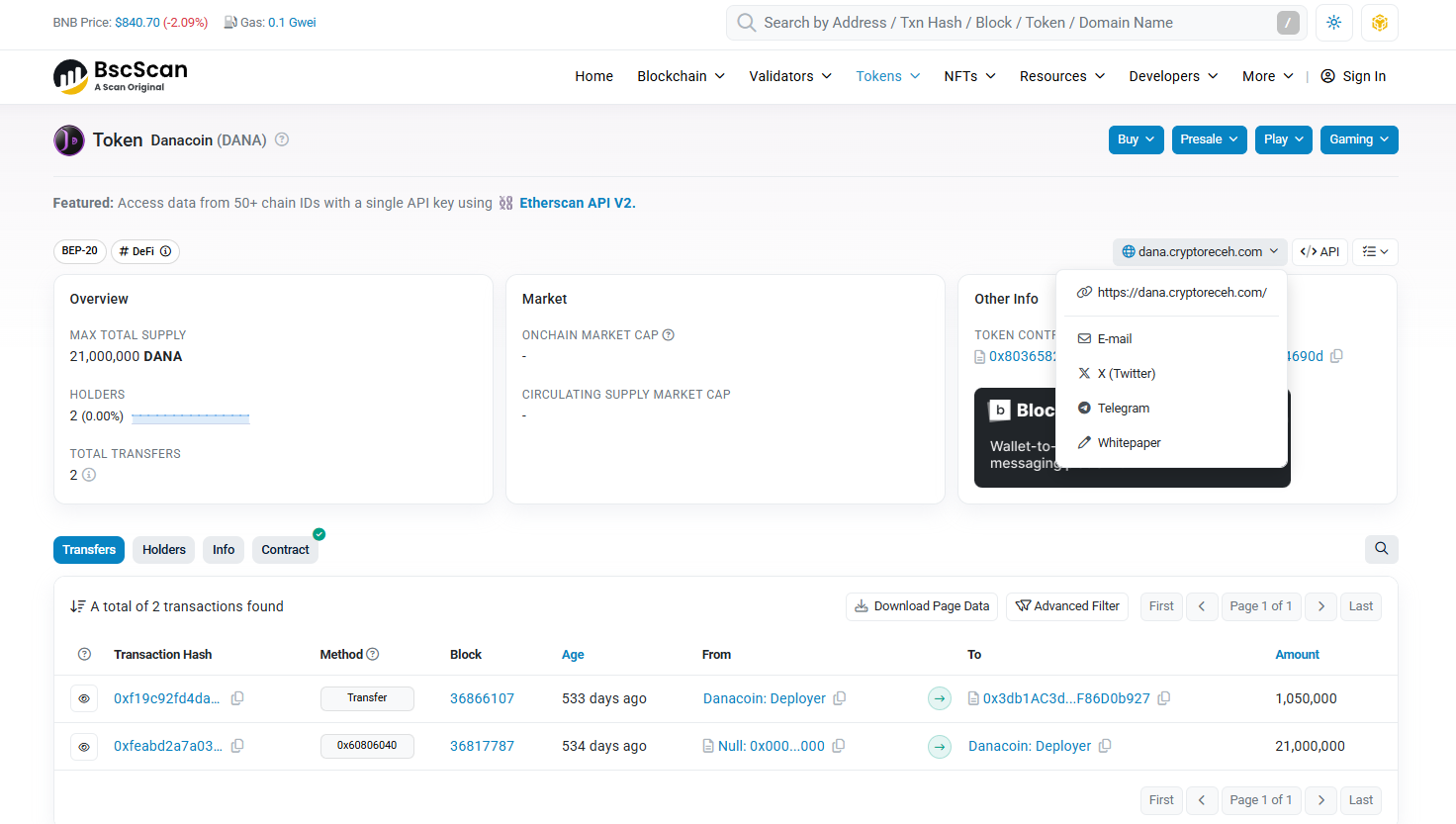 danacoin token terverifikasi di bscscan