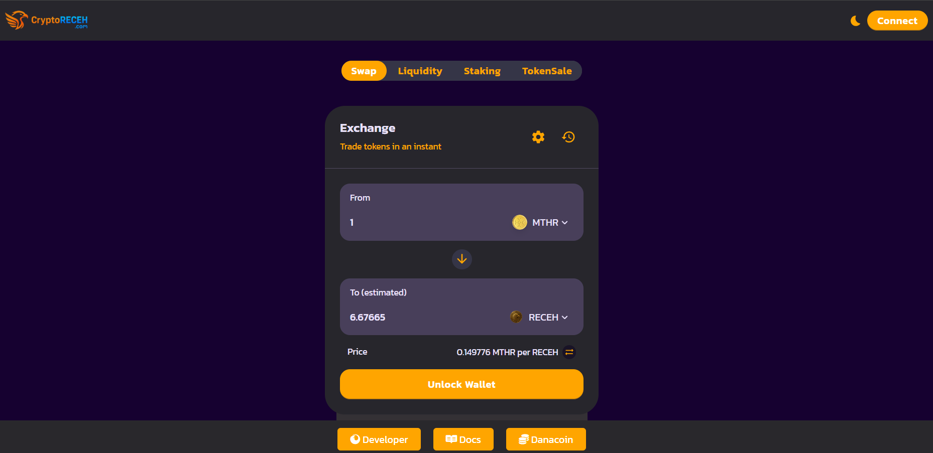 swap token on receh dex