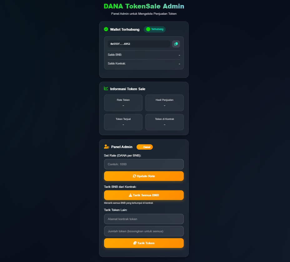 tampilan dapp web3 token sale untuk admin